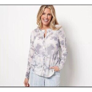 Logo By Lori Goldstein Women's XL Button-Up Watercolor Gray Mesh Sheer Top